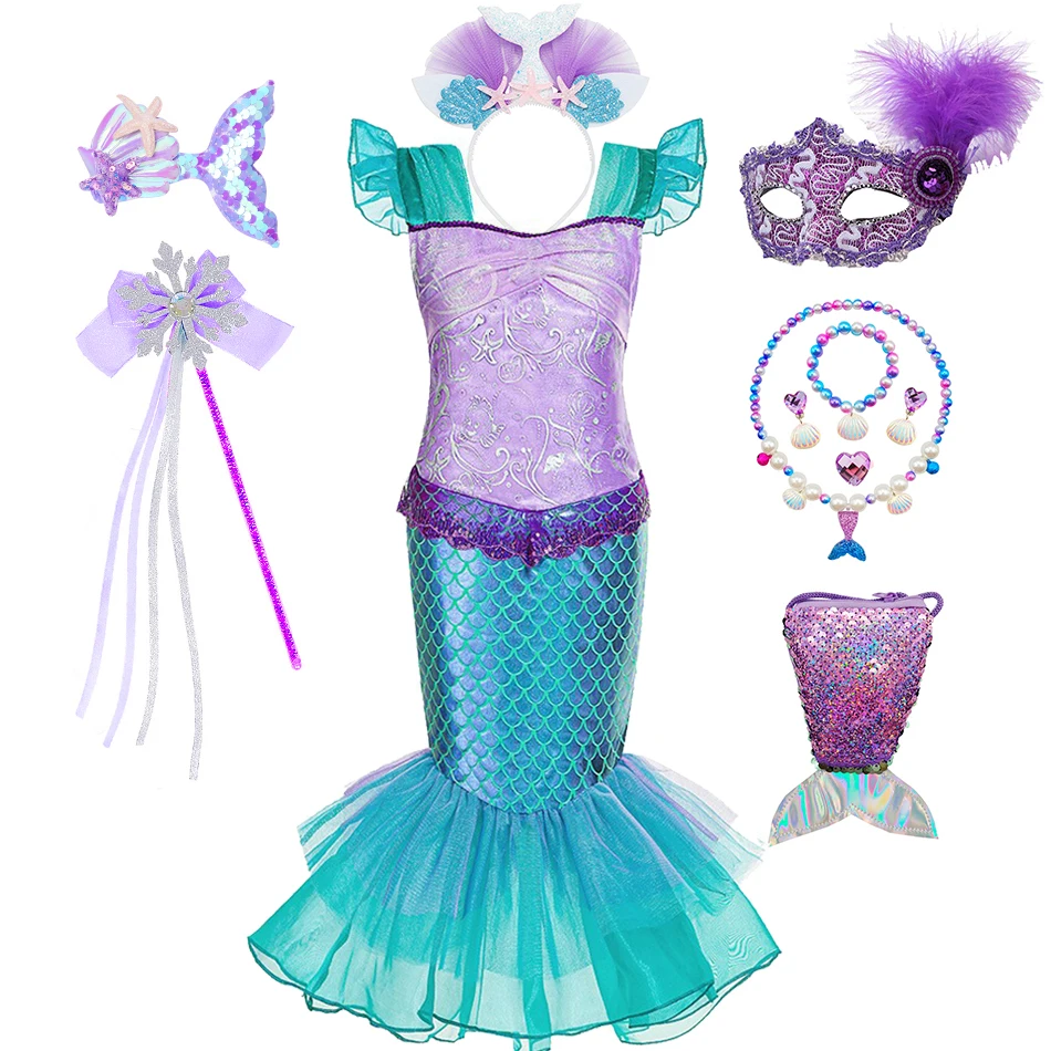 Bambina Ruffles Mermaid Dress Summer Princess Costume Cosplay Kids Fishtail Party Clothes Halloween Fantasy Luxury Outfits