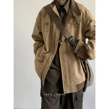 Giacche da lavoro con ricamo Vintage giapponese per uomo e donna autunno Trend risvolto Patchwork Bomber Jacket cappotti da uomo 1