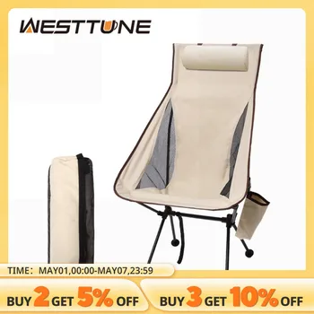 WESTTUNE 휴대용 접이식 캠핑 의자, 머리 받침 포함, 경량 관광 의자, 알루미늄 합금 낚시 의자, 야외 가구