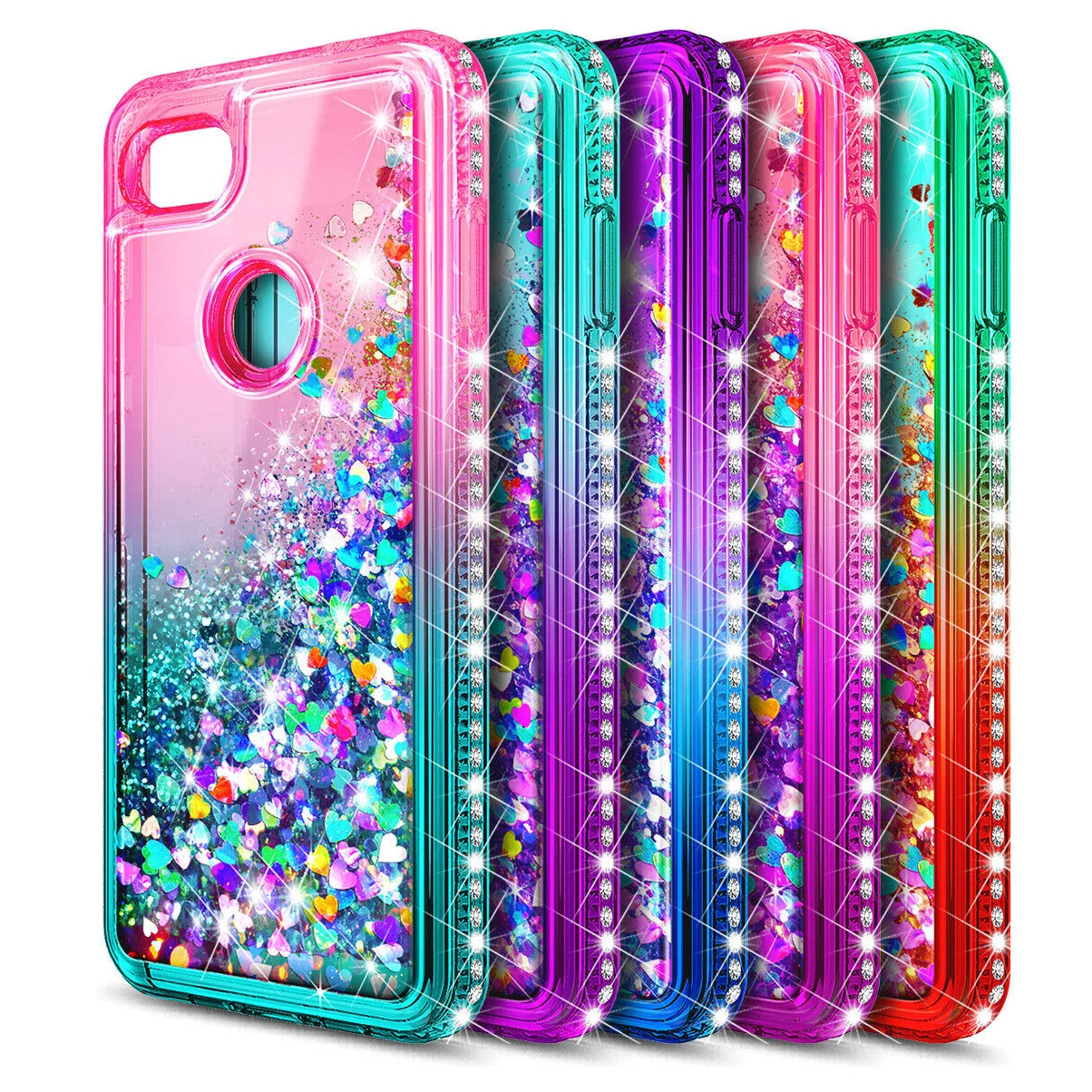 

For Google Pixel 3a XL Shockproof Glitter Liquid Bling Diamond Quicksand Case Transparent Phone Protective Cover