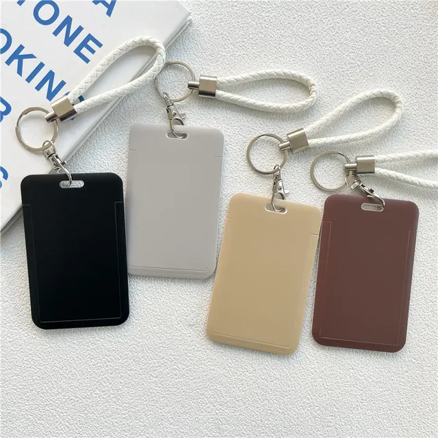 1Pc Solid Color Student Bus ID Card Protective Cover Keyring School Access Door Card Credit Card Holder Bag Set Key Chain 2