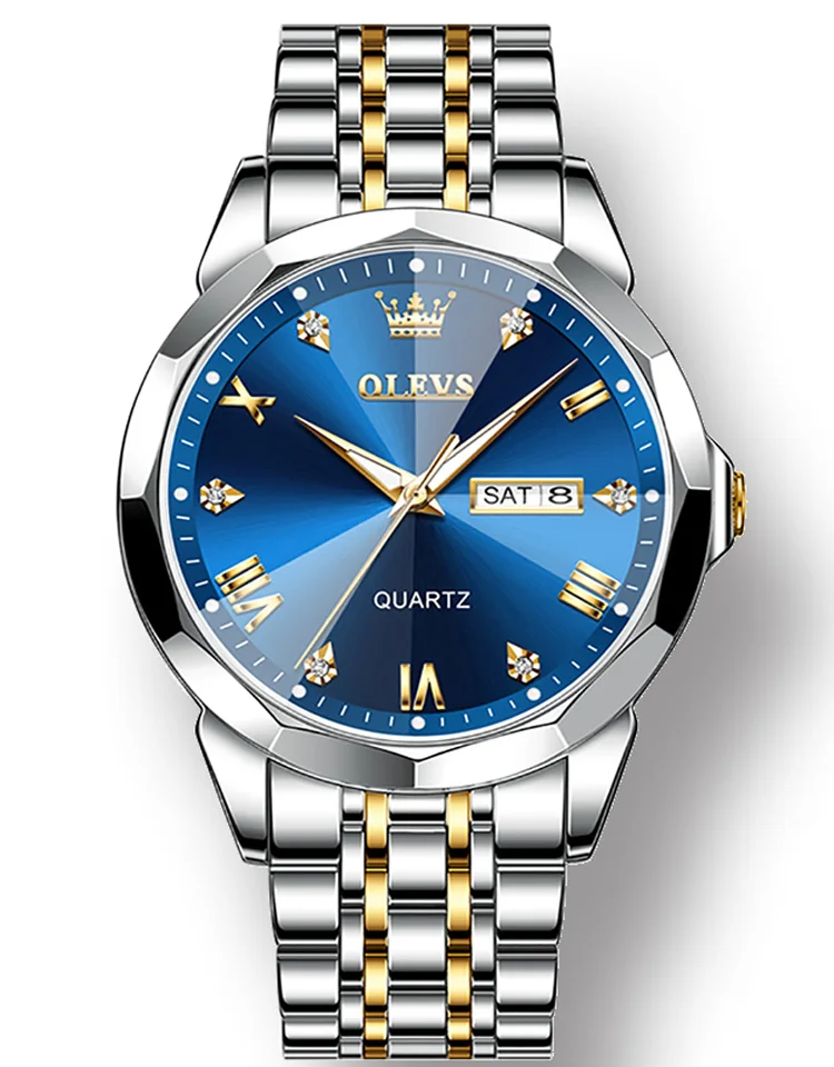 

2023 OLEVS 9931 Stainless Steel Strap Waterproof Men Wristwatch Business Dual Calendar Luxury Diamond Dial Quartz Watch for Men