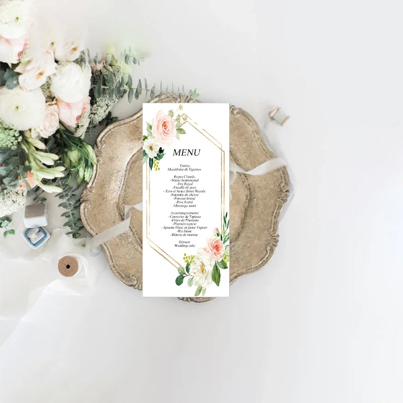 

free shipping PersonaliseWedding Menu 50pcs Menu Cards pink sakura Floral Baptism Menu Baptism Menu Delicate Menu Wedding Shower