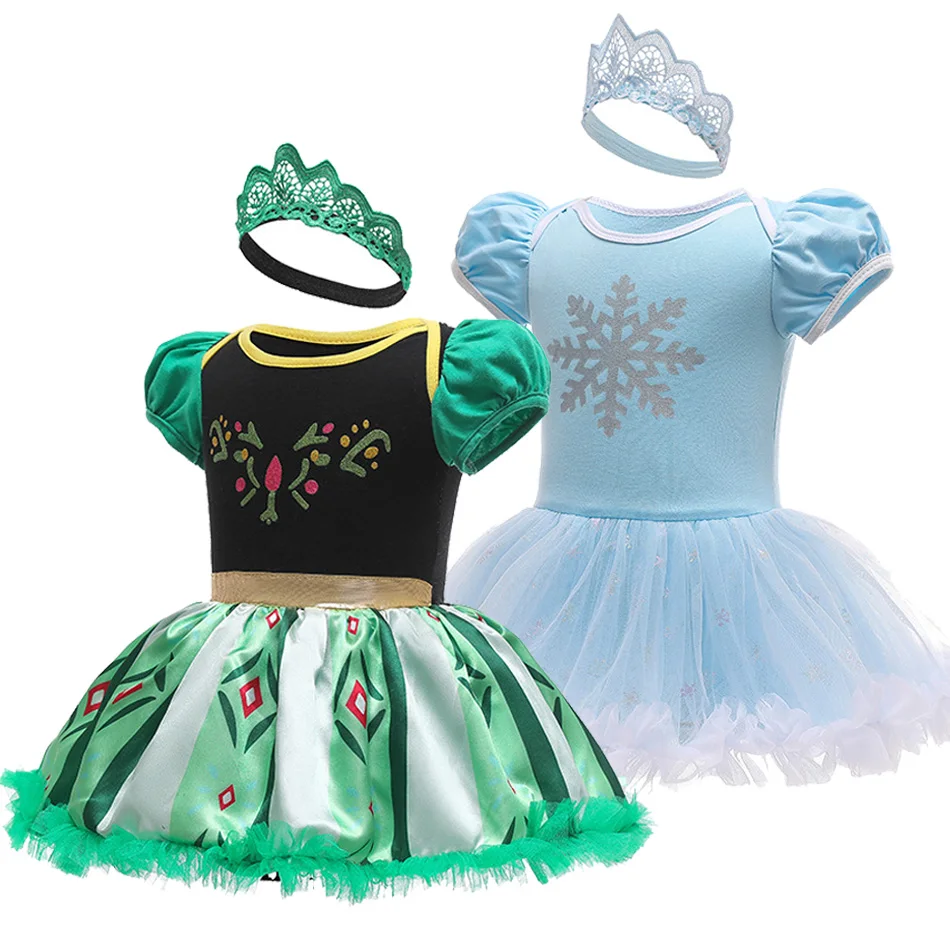 Baby Girls Princess Outfit Anna Elsa Infant Baby Tutu Dress Kids Snow Queen Romper Clothes Birthday Costume Dress
