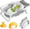 Eco-friendly Baby BathTub with Bath Cushion,Foldable Bathtub Portable with Temperature Indicator Infant Tub for 0-36 Months Baby