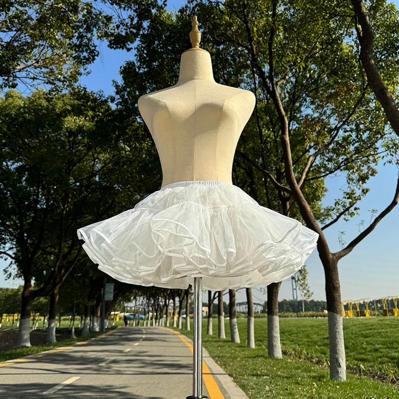 Women 4-Layereds Pleated Tulle Petticoat White Black Tutu Puffy Party Cosplay Skirt Underskirt Boneless Petticoats Tutu Dress