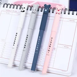 Stylo à Gel effaçable, 4 pièces/ensemble, Kawaii, cochon, ours, chat, fournitures scolaires et de bureau, papeterie, 0.35mm, encre bleue et noire 