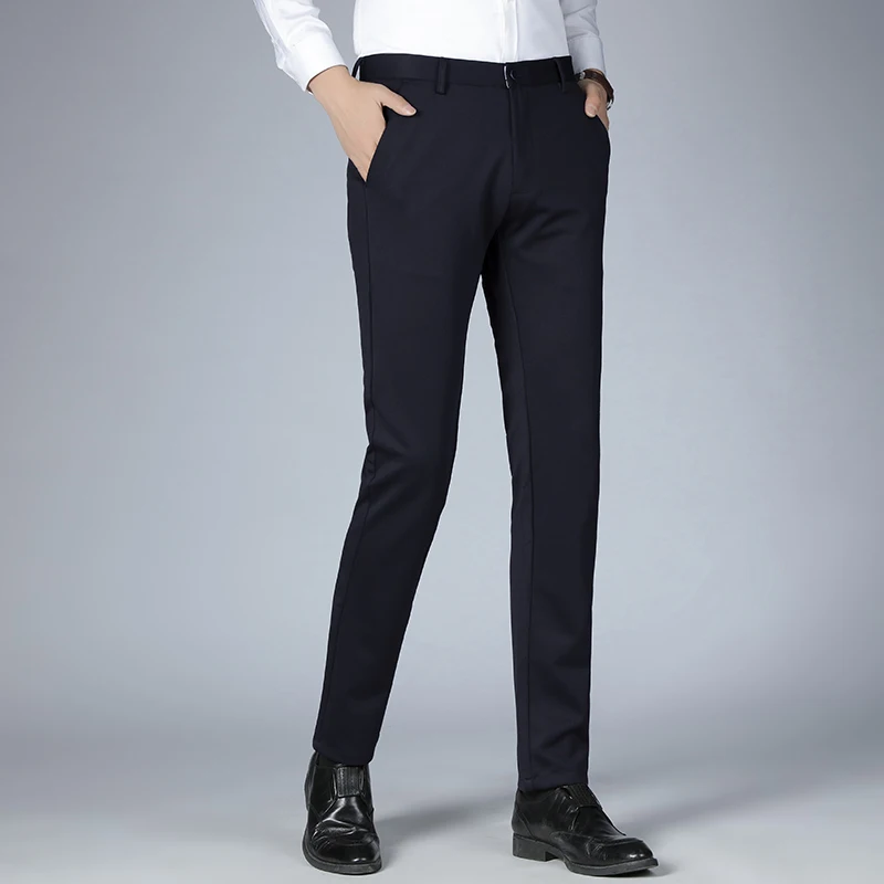 

New Men High-quality Business Casual Pants Embroid Loose Solid Thin Slim Fit Slacks Male Vintage Straight Trousers Suit Elegant