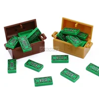 Marumine Tile 1x2 US Dollar Bill Money with Cash Treasure Box Compatible 3069bpx7 MOC Brick Mini Person Model Assembly Kit Block 2