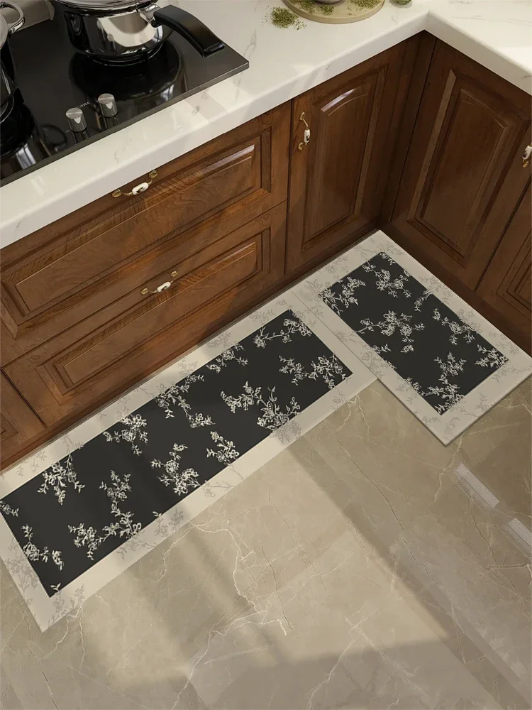 

Retro Art Dirty Resistant Floor Mats Eco-friendly PVC Kitchen Mat Waterproof-Oil Resistant Easy Care Floor Rug Faux Leather Rugs
