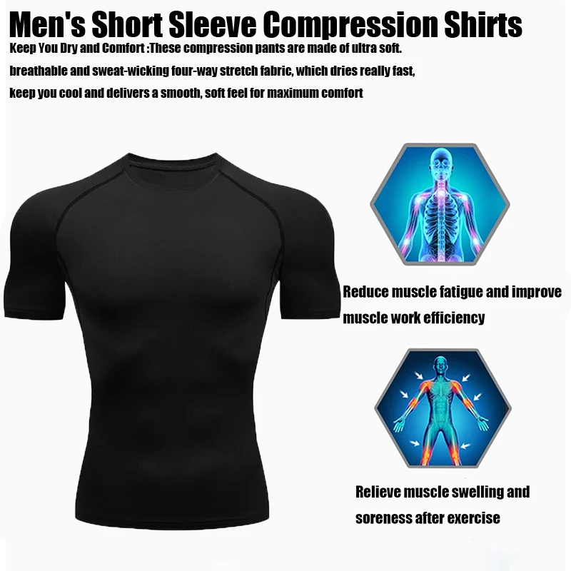 Men\'s Compression Short Sleeve T-shirt Tights Top Workout Fitness Running Basketball Yoga Sportswear Seamless Sports Clothes