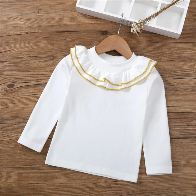 2-6Year Baby Girls Long Sleeve T-shirt Bottoming Shirt Children Spring and Summer Autumn Long Sleeves Cartoon T-shirt Kids T0212-white