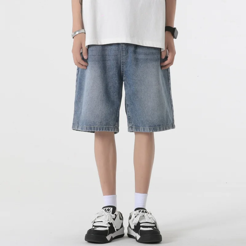 

New Summer Men's Denim Shorts Thin Loose Pants Drawstring Elastic Waist Korean Casual Straight Short Jeans Plus Size S-3XL