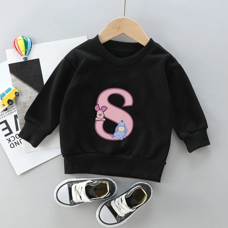 

Piglet Eeyore Children Sweatshirts Letter A B D Name Combination Pullover Anime Cartoon Casual Clothes Girls Boys Kid Kawaii Top