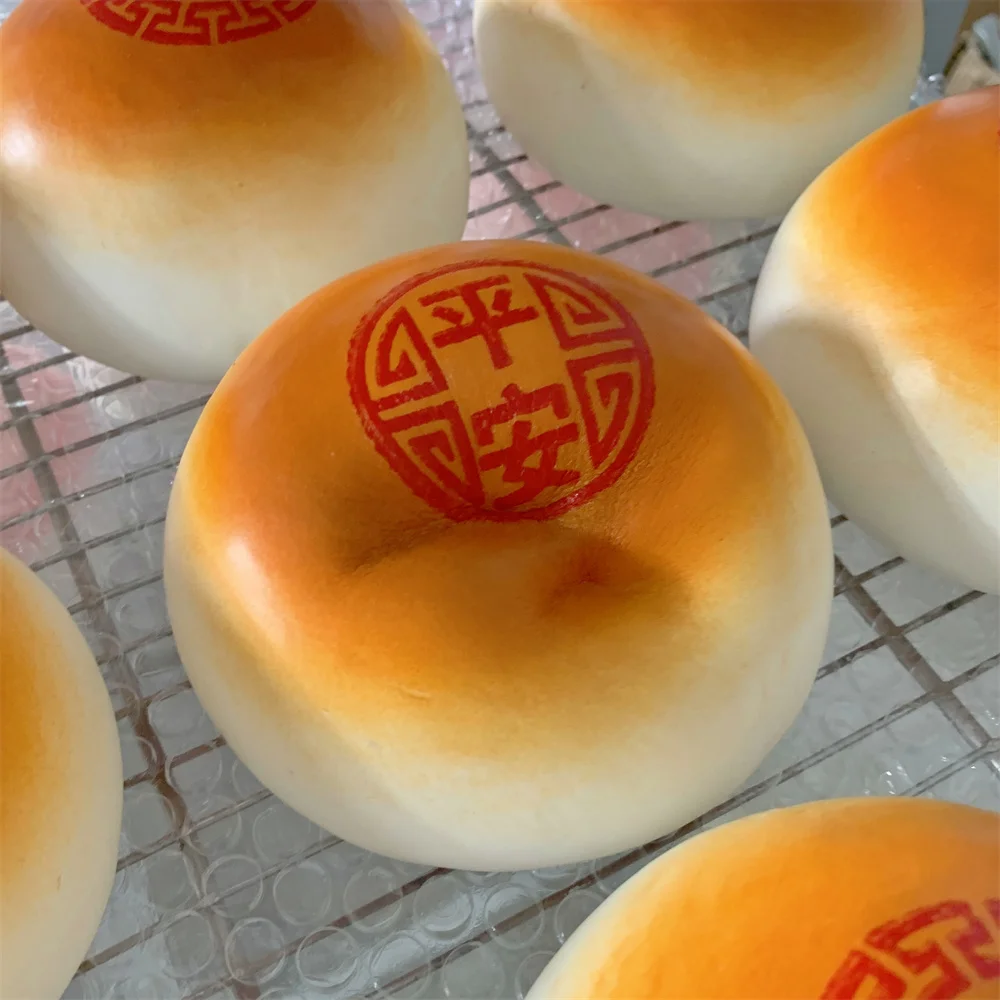 Mochi Steamed Bread China Town Traditional Cheese Print Round Lucky Safety Snack Cart Display Props Faux Food Model Slow Rebound food model food photography props kitchen food toys bread food model