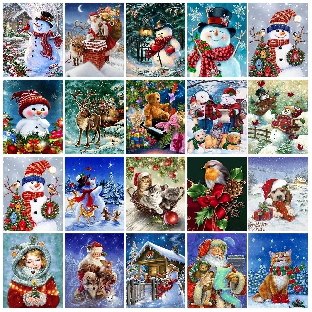 5D DIY Diamond Painting Santa Full Round Diamond Mosaic Animal Embroidery Cross Stitch Rhinestone Art Christmas Home Decor Gift