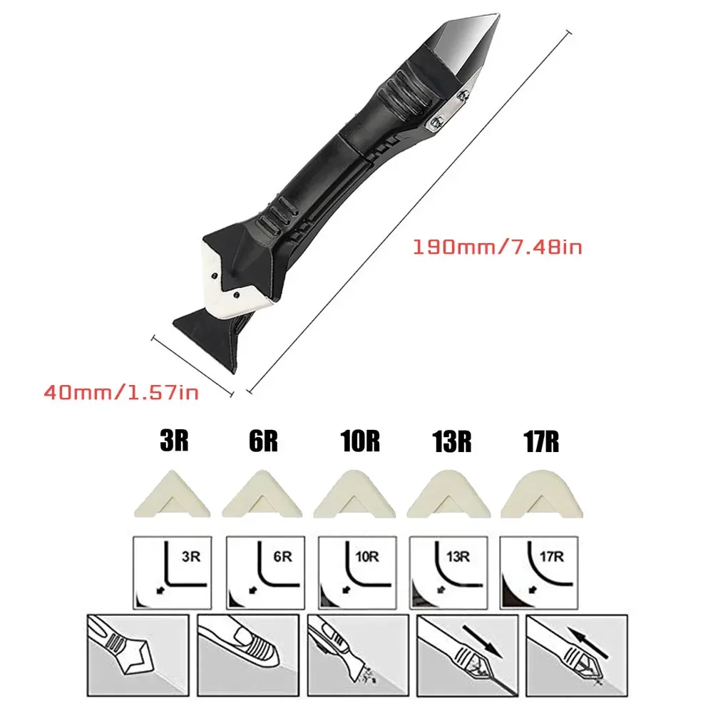 Silicone Scraper 5in1 Silicone Scraper Remover Caulk Finisher Sealant Nozzle Scraper Sets Multifunctional Grout Remover Spatula Caulking Tool