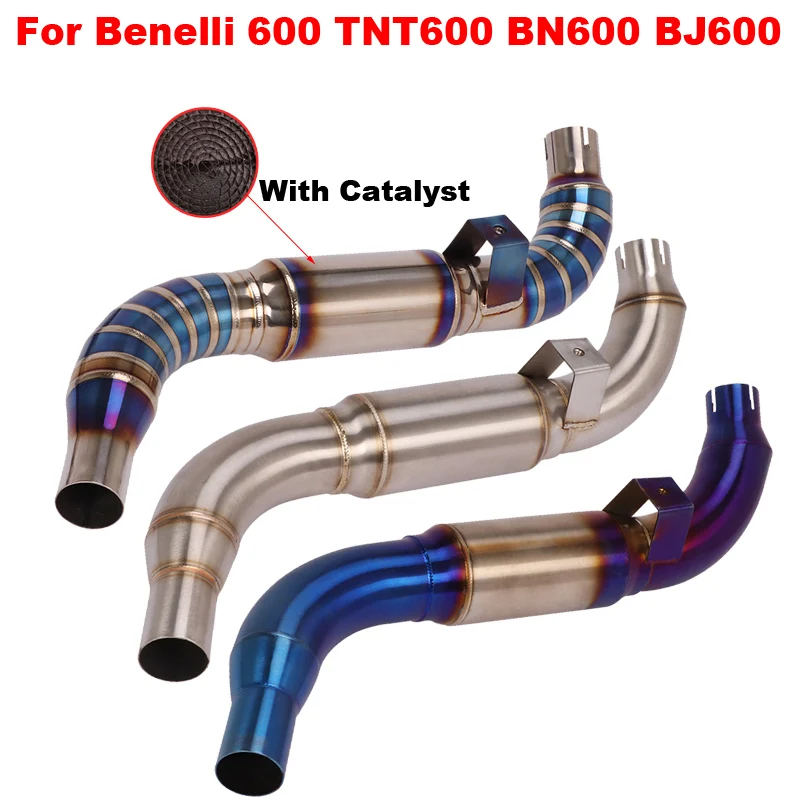 

Motorcycle Exhaust Escape Modify Titanium Alloy Connection Mid Link Pipe With Catalyst Tubu For Benelli 600 TNT600 BN600 BJ600