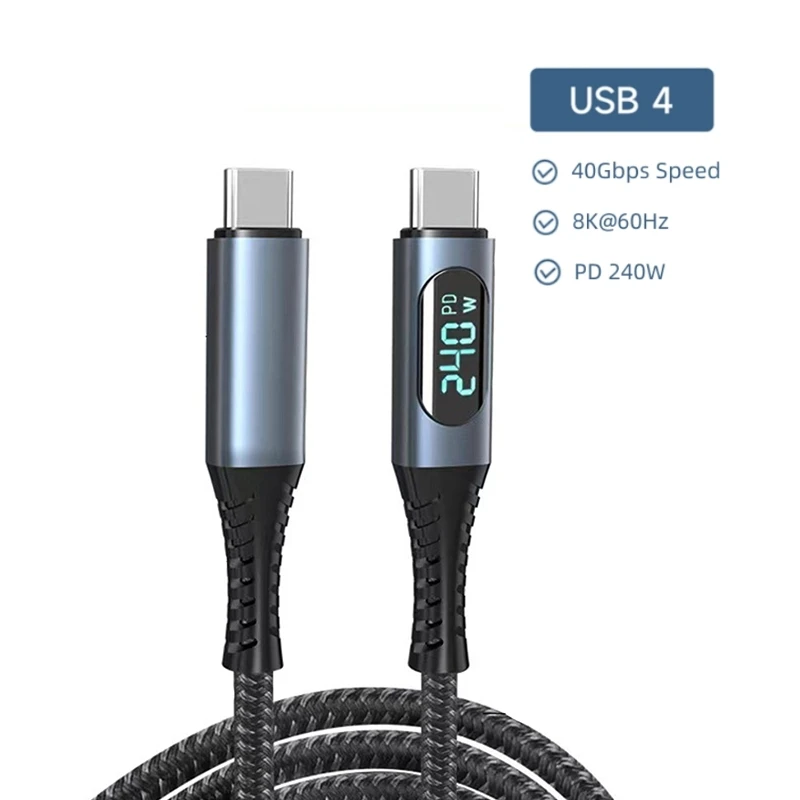 thumbnail image 1 of Cable de pantalla de codo USB4 de 40Gbps, tipo C a C, PD3.1, Cable de carga rápida de 240W, 8K @ 60Hz, para Nintendo, PS5, Switch, MacBook Pro, iPad, 1 of 5