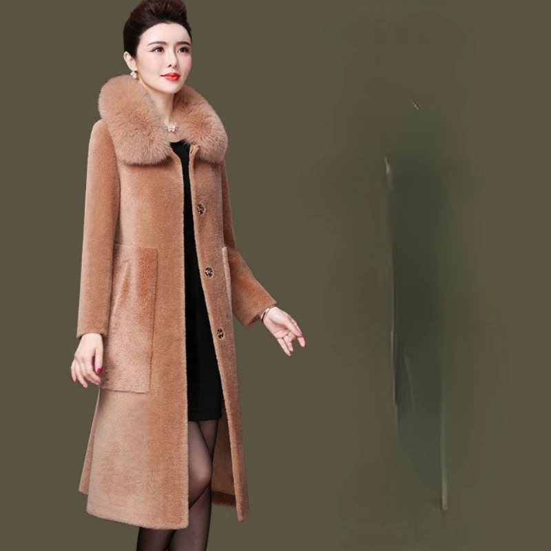 

Woman New Classic Real Fur Coats Female Warm Mid-length Style Collar Loose Clothing Slim Wool Coat Overcoat Jackets G749