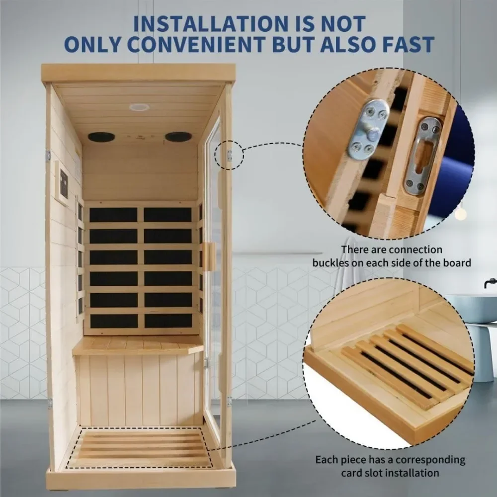 Far Infrared Sauna ,800W Low EMF Canadian Hemlock Wooden Indoor Dry Sauna, Bluetooth Speaker, Christmas Gift for Family Friends 4