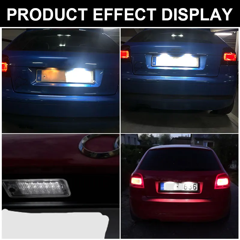 URAQT Lot de 2 feux de plaque d'immatriculation LED sans erreur 12 V 6 000 K étanches pour Audi A3 S3 A4 S4 A6 S6 A8 S8 Q7 RS4 Xénon blanc
