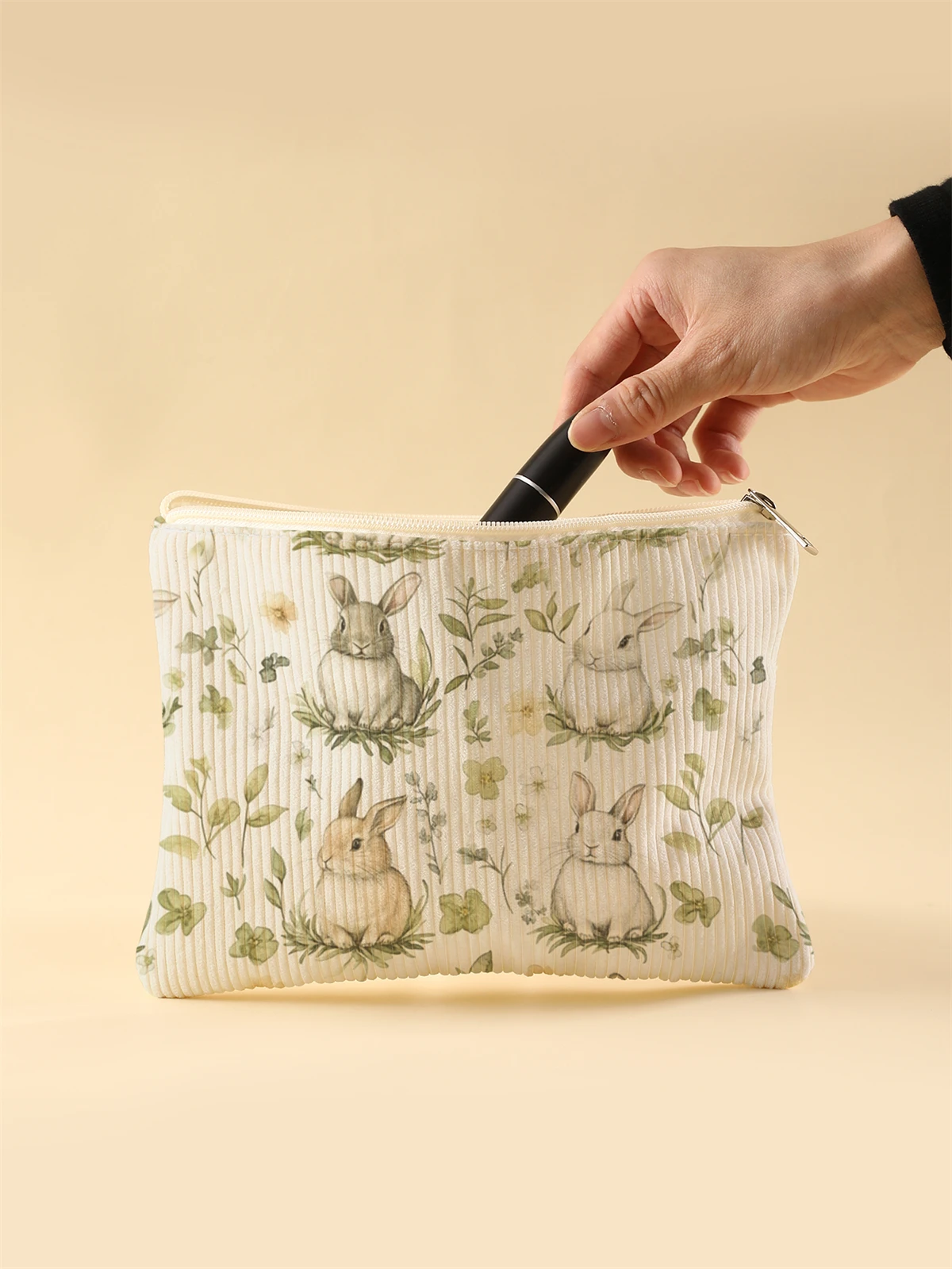 Women's Corduroy Travel Cosmetic Bag Portable Large Capacity Makeup Storage Organizer Zipper Clutch Purse Make up Bag