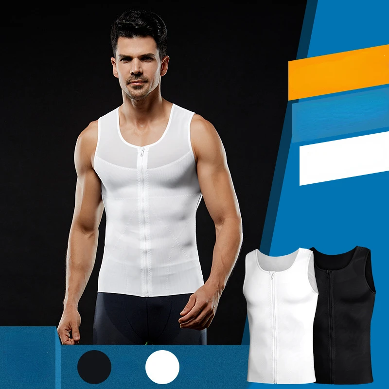 Mens Sleeveless Vest Stretch Mesh with Zipper Vest Body Shaper Fitted Shapers Ultralight Breathable