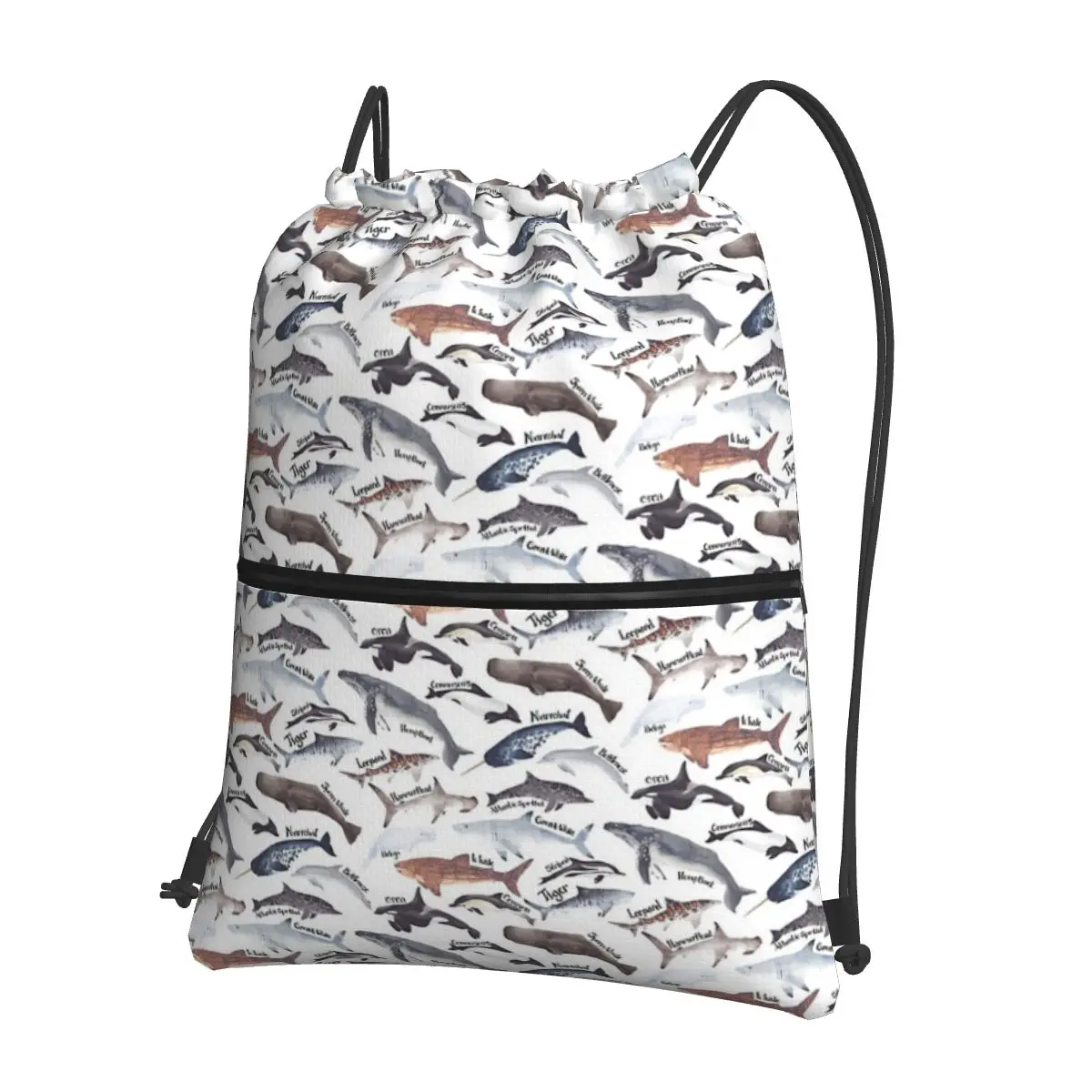 

Types Of Whales, Sharks And Dolphins Watercolour Portable Backpacks Drawstring Bag Fashion Shoes Bags For School Students