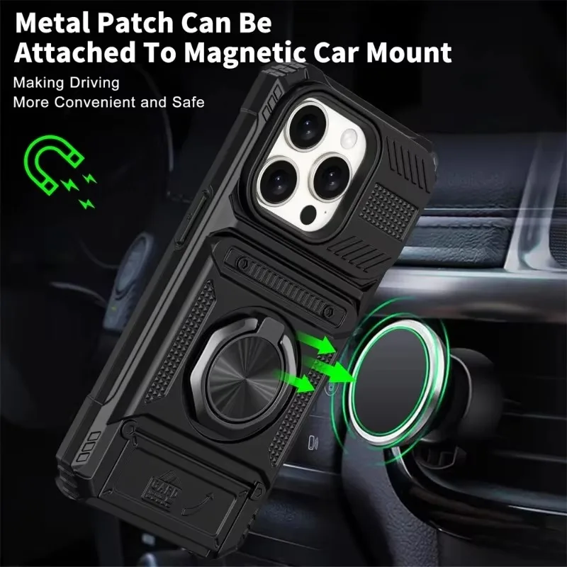 iPhone 16 15 14 13 11 Pro Max dėklas su magnetiniu pasukamu žiedu, tvirtas, apsaugantis nuo kritimų, piniginės dangtelis, karinės kokybės_voghion.com
