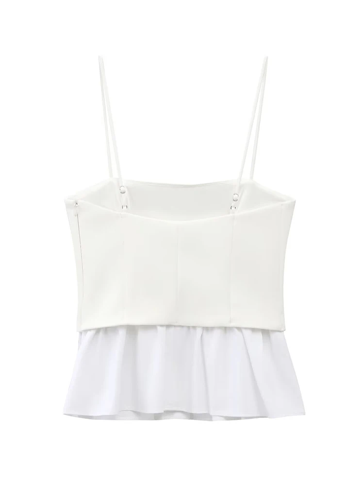 2025 Summer Women Patchwork Strap Tops Sexy Club Chic Casual Tops Side Zipper Backless Sleeveless Vest Fashion Camis Tops