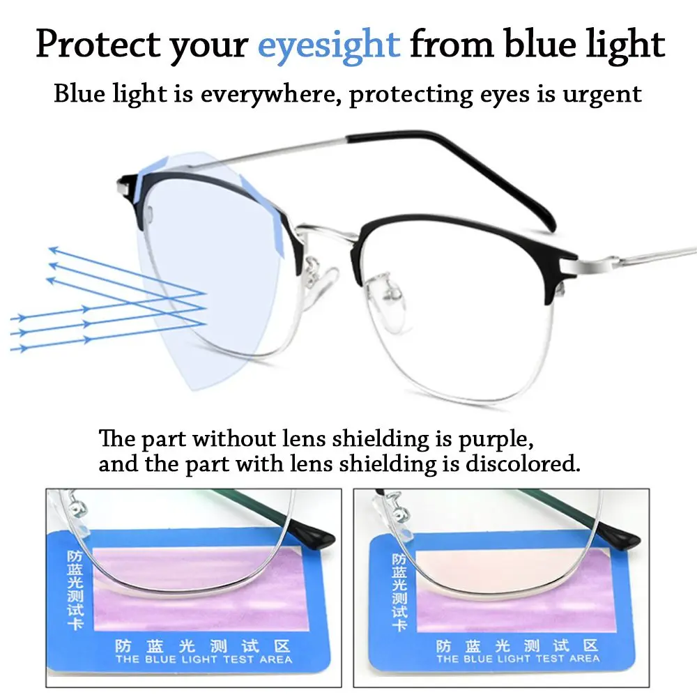 Klassische Halb Randlose Anti Blau Licht Blockieren Gläser Metall Rahmen Männer Square Ray Filter Brillen Rahmen Computer Frauen Brille – Detail 12