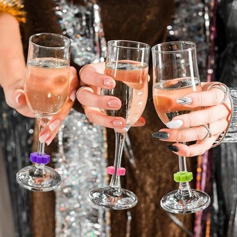 Wine Glass Charms Reusable Silicone Drink Marker Bands Bottle Strip Tag Glass Identifiers for Party Cocktail Champagne