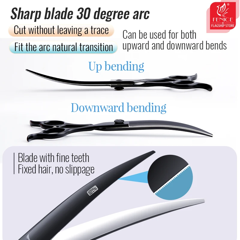 Dog Grooming Scissors Fenice professional 7 inch curved cutting serration scissors blade with saw pet scissors for dog grooming shears makas tijeras dog grooming scissors,dog grooming scissors kit