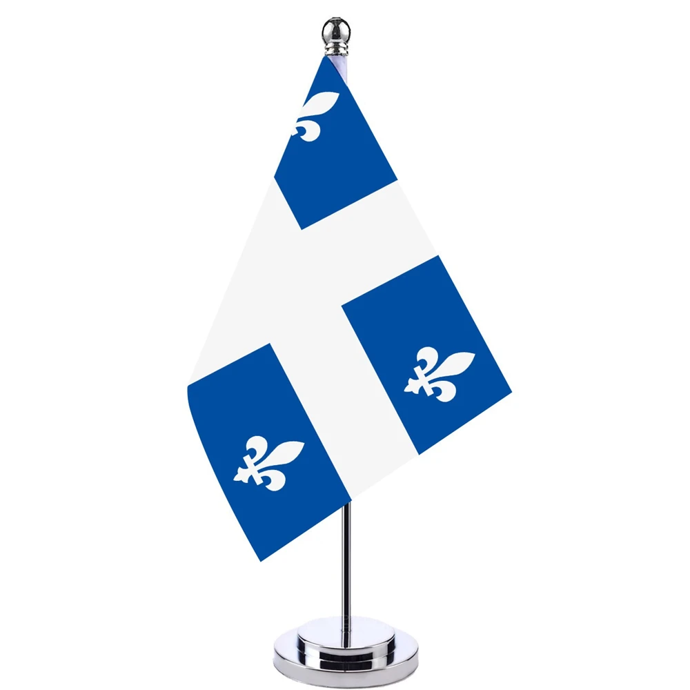 

14x21cm Mini Flag Of Canadian Territory Flag Banner Boardroom Desk Stand With Pole The Quebec Flag Sign Meeting Room Decor