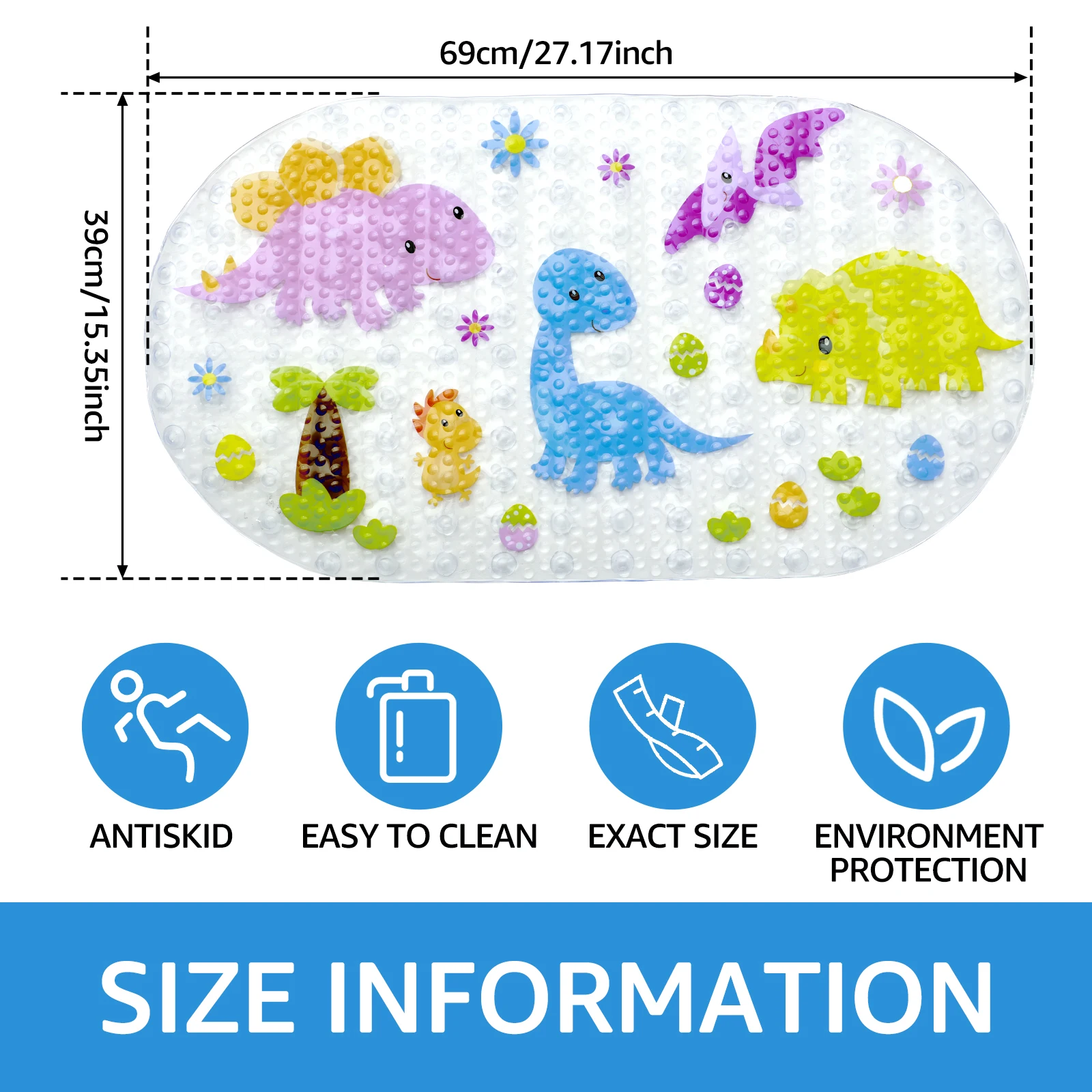 PVC Baby Bath Mat with Suction Cup Anti Slip Kids Bathtub Mat Oval Reusable Baby Bathtub Bathroom Shower for Bathroom