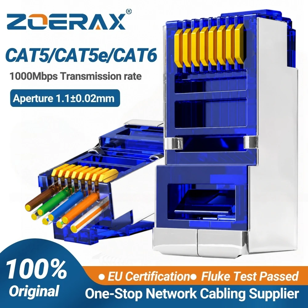 ZoeRax RJ45 Cat6 Durchgangsverbinder, verschiedene Farben, einfach zu crimpender STP-Modularstecker für massives oder verseiltes STP-Netzwerkkabel