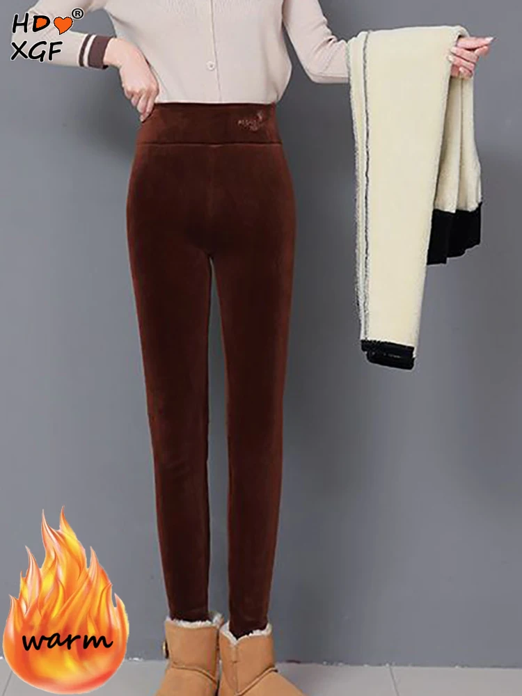 

High Waist Plus Velvet Warm Winter Leggings Korean Fashion Embroidered Letters Plus Size Pantalones Women All-match Slim Trouser