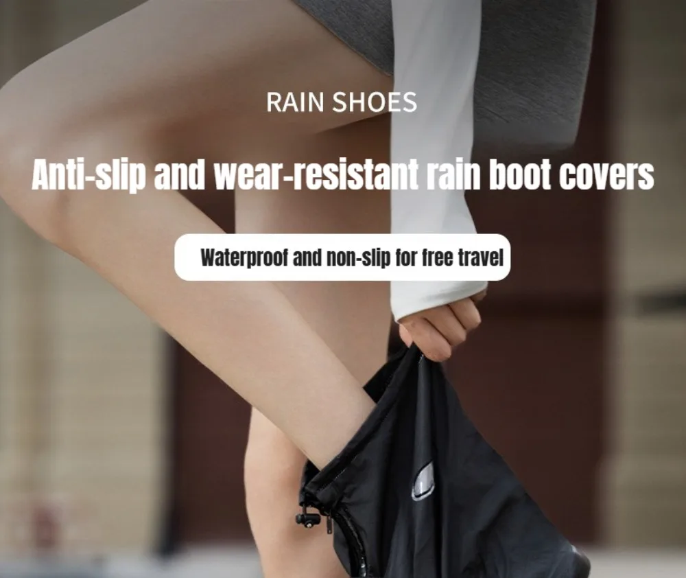 1 Paar wasserdichte High-Top-Überschuhe, schwarz, rutschfest, wiederverwendbar, für Motorrad, Radfahren, Fahrrad, Herren und Damen, Überschuhe, PVC-Schutz – Detail 2