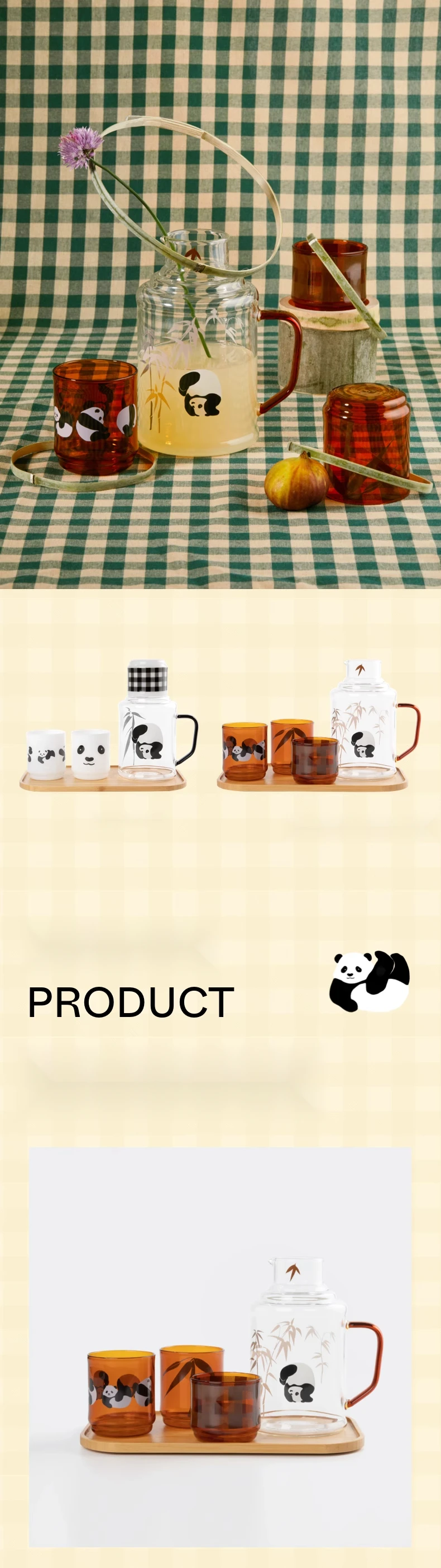 Tbh Beast Pie Home Panda Bangbang Glass Water Bottle Set High Temperature Resistant Home Cold Water Bottle Gift_voghion.com