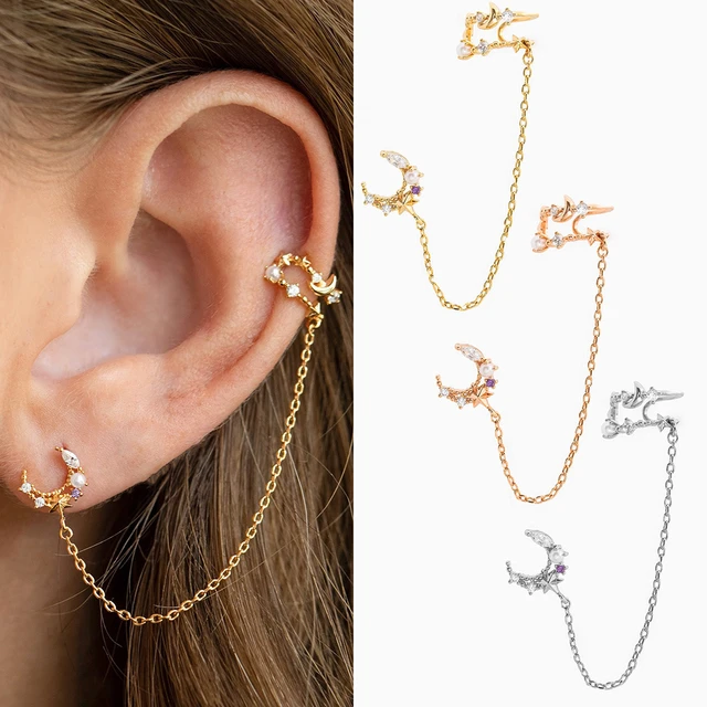 Ear Cuff Stud Earrings Long Chain | Gold Ear Cuff Chain | Ear Cuff Chain  Piercing - Gold - Aliexpress