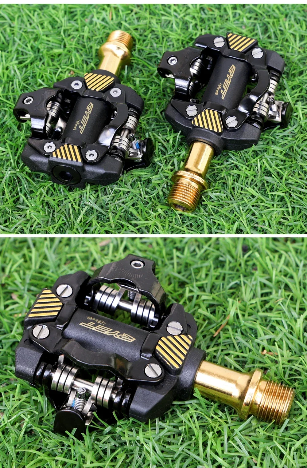RYET Fahrradpedal SPD Klick Mountainbike Pedale MTB Pedal Dual Platform MTB Klickpedal Fahrradteile Golden Schwarz – Detail 13