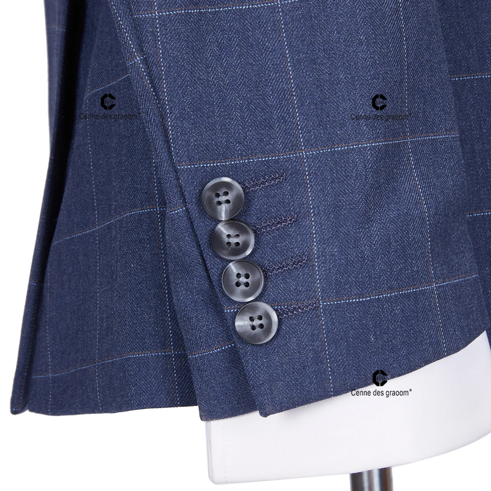 Cenne Des Graoom Tailor-Made Blue Plaid Men suits Slim Fit Jacket Vest Pants 3 Pcs Set Groom Business Office Meeting Party