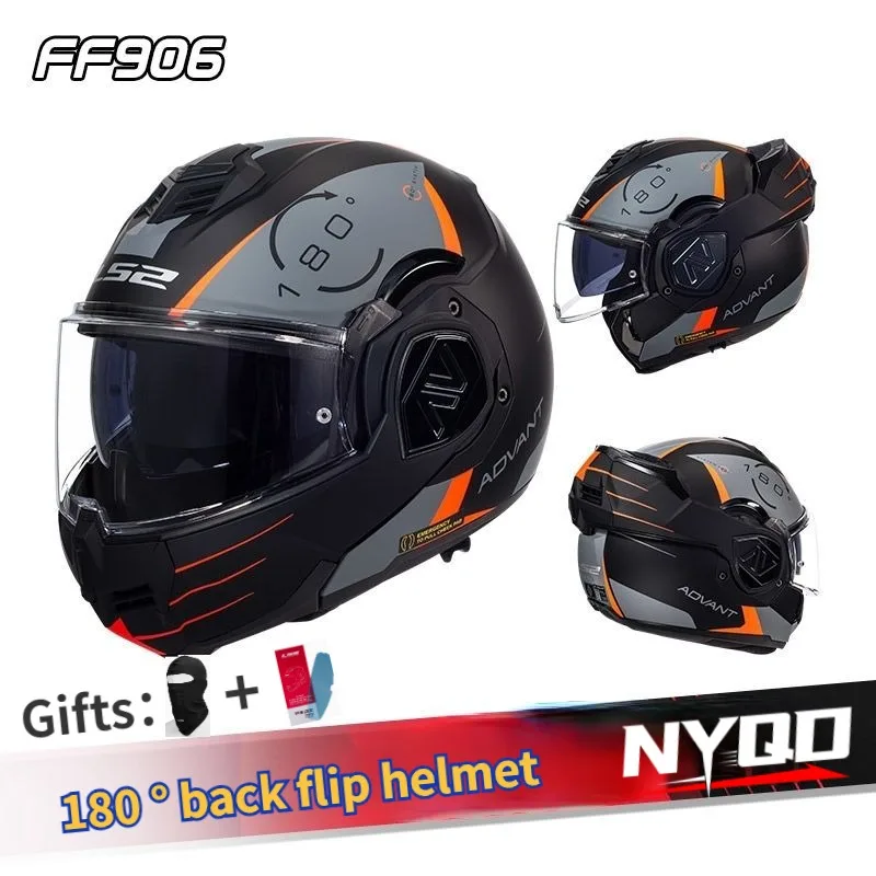 

LS2 FF906 Advant Flip Up Full Face Helmets Motorcycle Modular Double Visor Helmet built-in Lens ECE Capacete Casque Casco Moto