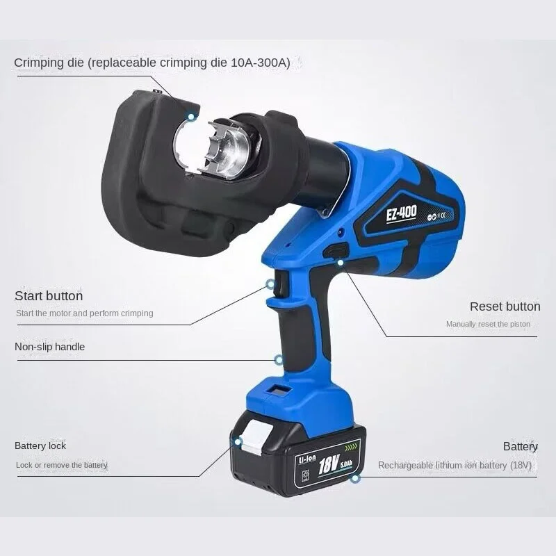 EZ300/400 18V Charging Opening Nose Crimping Cold Terminal Lithium Electric Hydraulic Copper Aluminum Terminal Crimping Pliers 3