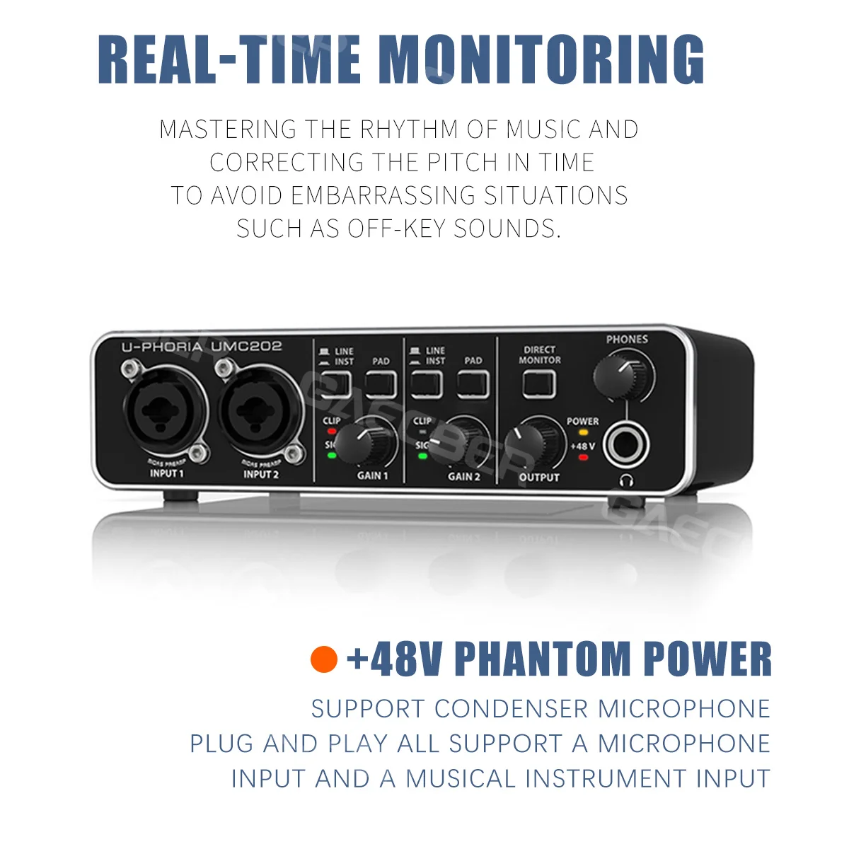 Audio Interface UMC202 Professional Sound Card Monitoring Electric Guitar Live Recording for Studio Singing Micro