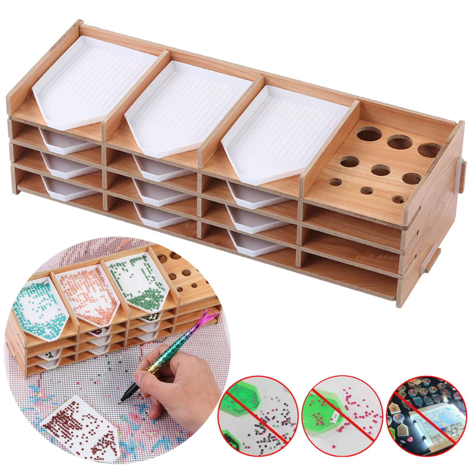 Diamond Painting DIY Wood Tray Organizer Multi-Boat Holder Beading Storage Tray  Diamond Painting Drill Kits Craft Accessories