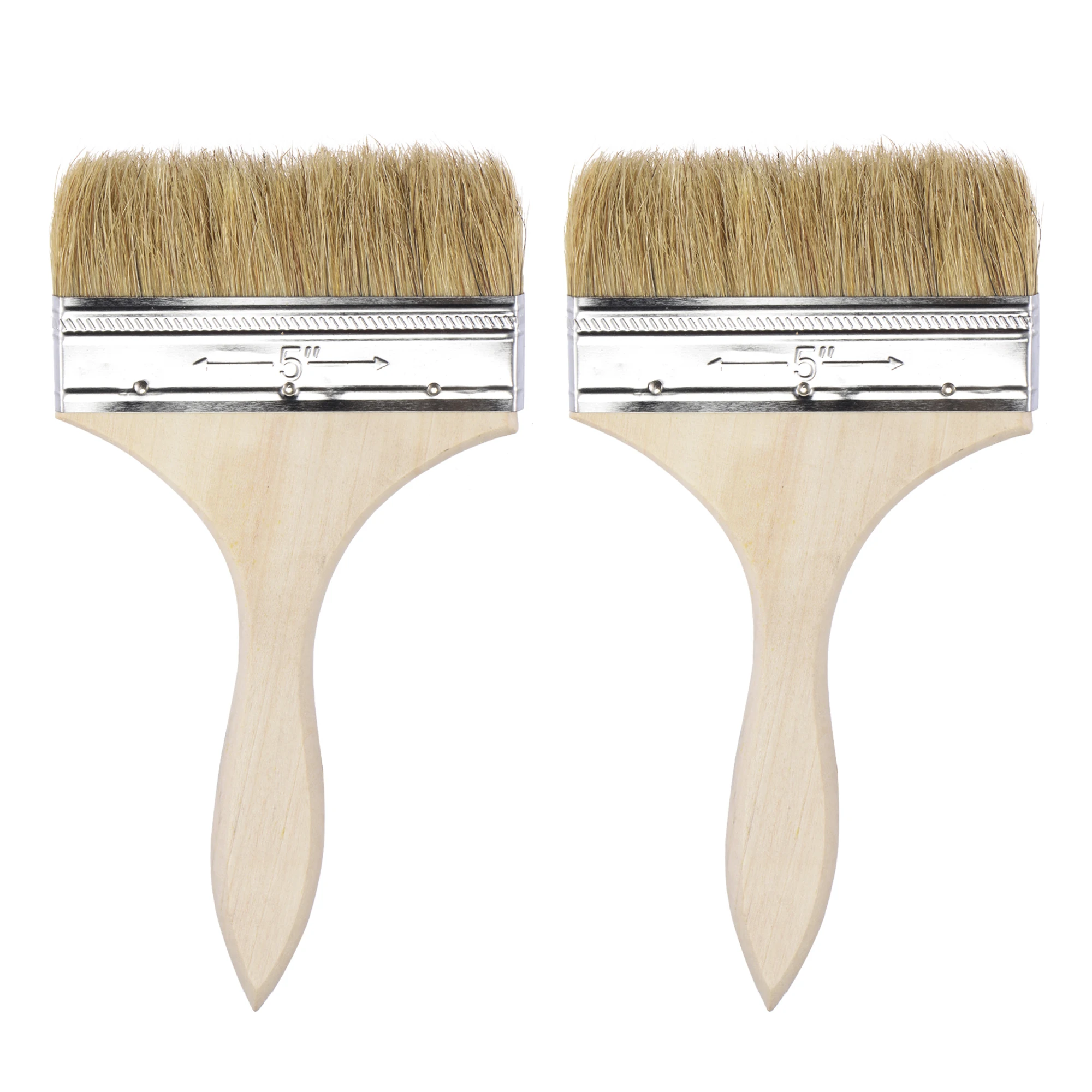 Uxcell 2 Pcs 4 Inch Paint Brush Natural Bristle Flat Edge with Wood