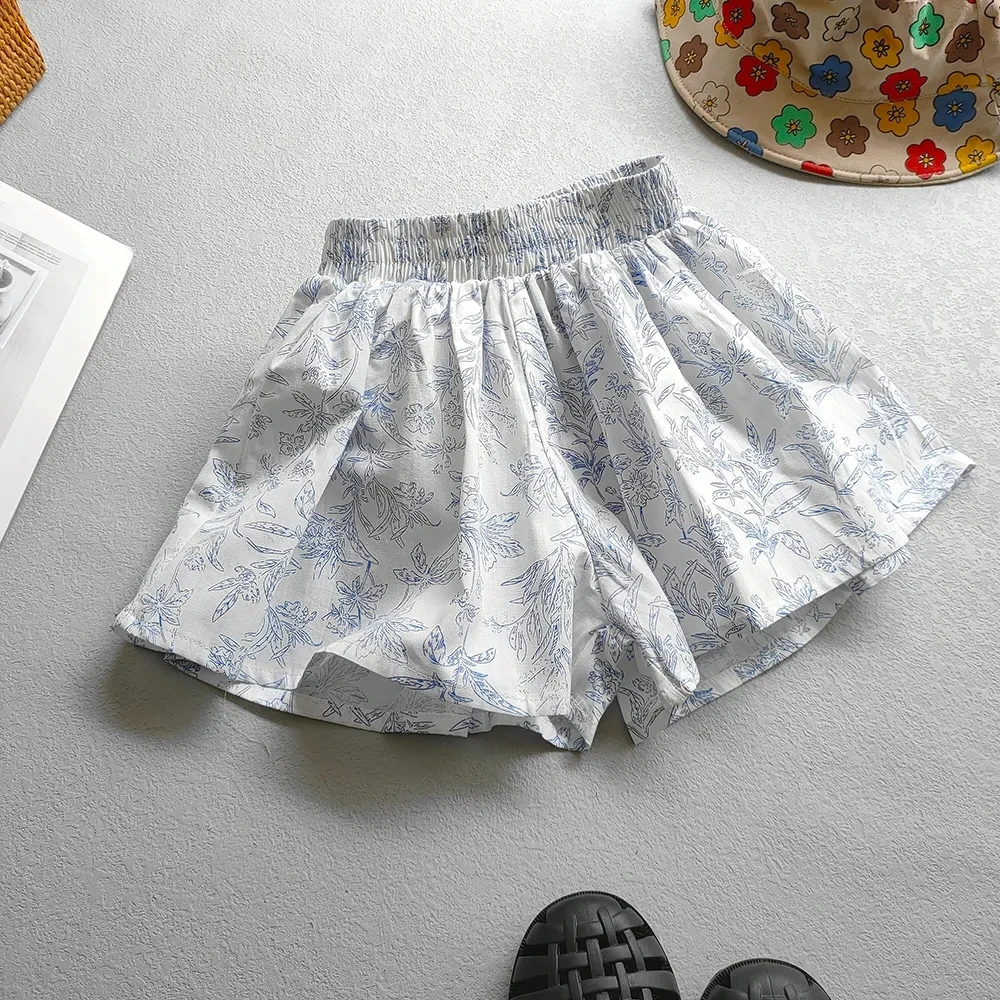 Summer Sweet Korean Edition Girls' Flower Shorts Versatile Children's Casual Loose Pants Skirt Girls' Wide Legged Pants