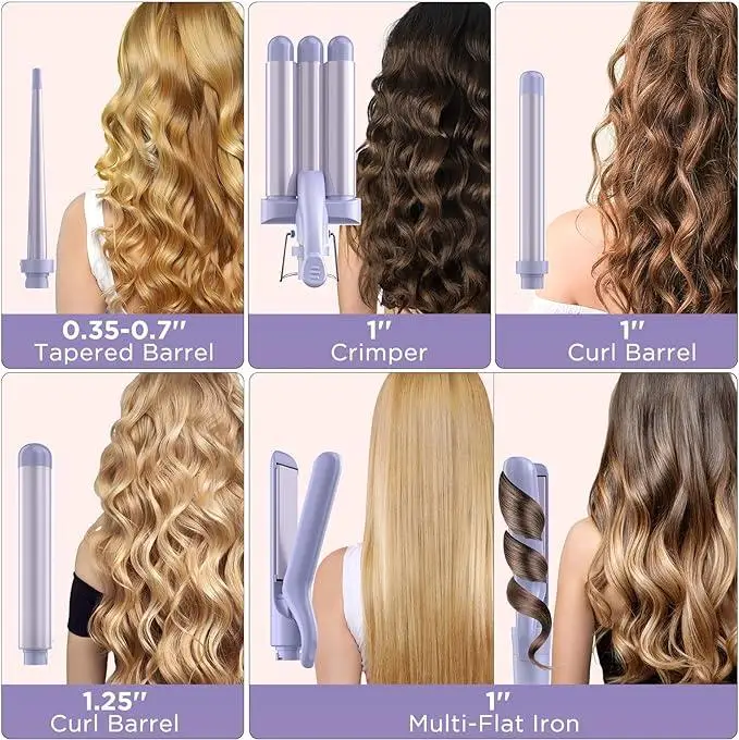 BESTOPE PRO 5 in 1 Wand Curling Iron-Curling Wand Set with Hair Straightener, 3 Ceramic Curling Irons